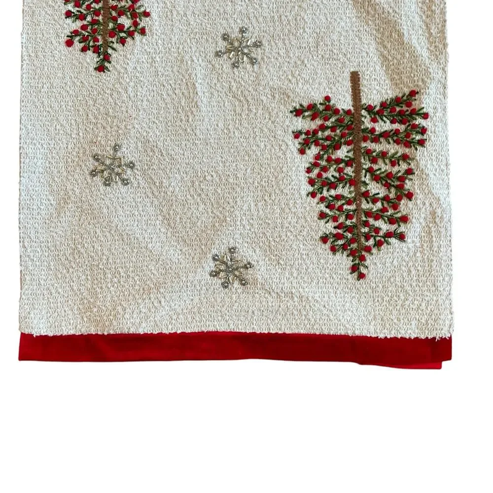 Christian Siriano Christmas Tree & Snowflake Table Runner 14x60 Embroidered New
